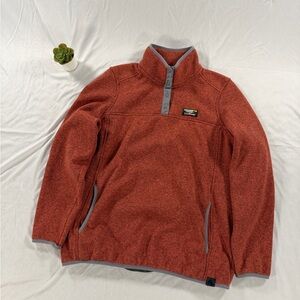 LL Bean Sweater Womens L Red Pullover Henley Button Snap Fleece Mock Neck